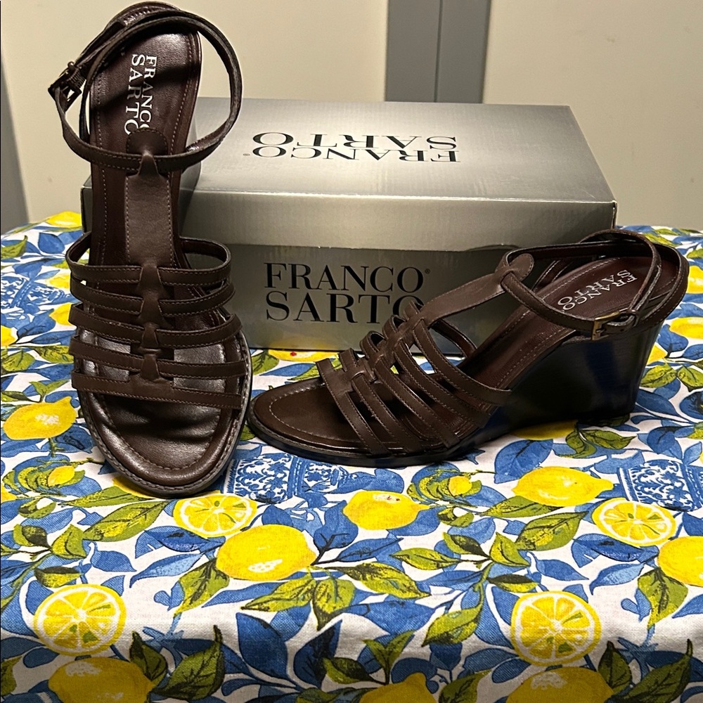 Franco Sarto Chocolate Brown Strappy Wedges